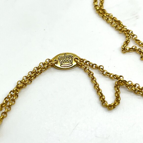 VINTAGE JUICY COUTURE GOLD TONE WISHBONE NECKLACE PAVE CRYSTAL RHINESTONE CHARM - Picture 11 of 17